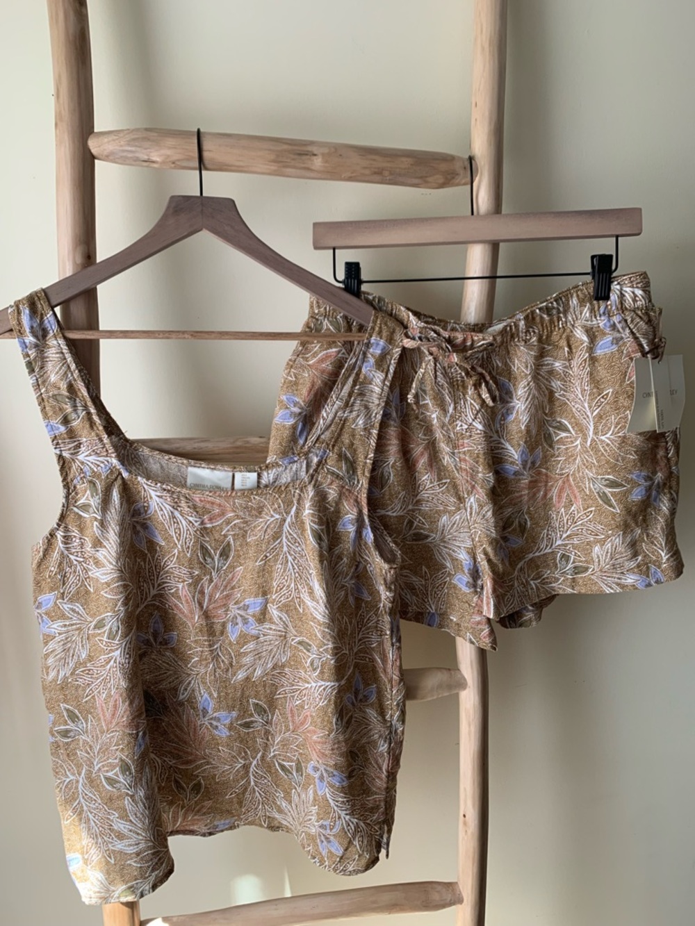 NWT Large Cynthia Rowley Linen Floral Leaf Print Set Shorts Tank, Summer Beach